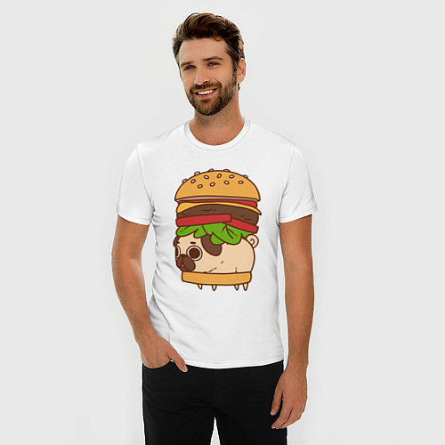 Мужская slim-футболка Мопс-бургер / Белый – фото 3