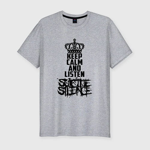 Мужская slim-футболка Keep Calm & Listen Suicide Silence / Меланж – фото 1