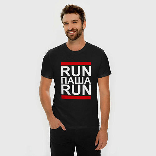 Мужская slim-футболка Run Паша Run / Черный – фото 3