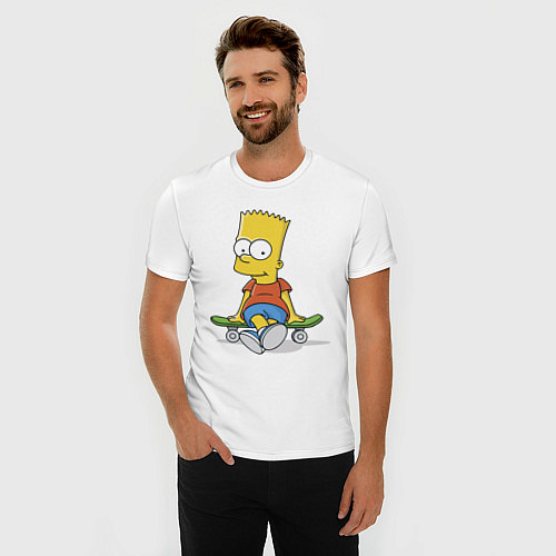 Мужская slim-футболка Барт на скейте / Белый – фото 3
