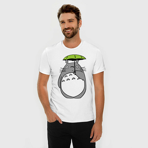 Мужская slim-футболка Totoro с зонтом / Белый – фото 3