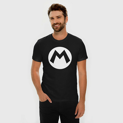 Мужская slim-футболка Символ Марио / Черный – фото 3
