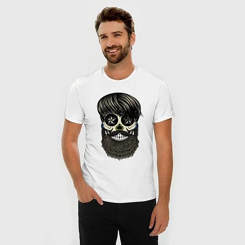 Мужская slim-футболка Сахарный череп с бородой / Белый – фото 3