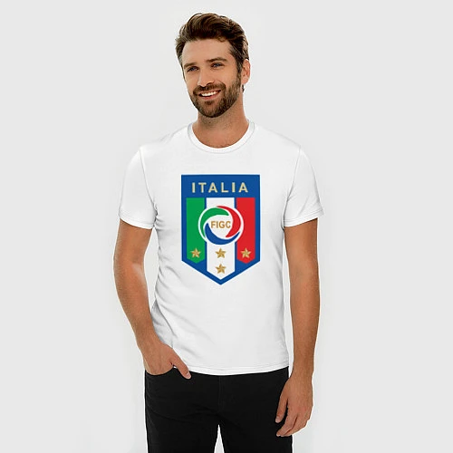 Мужская slim-футболка Italia FIGC / Белый – фото 3