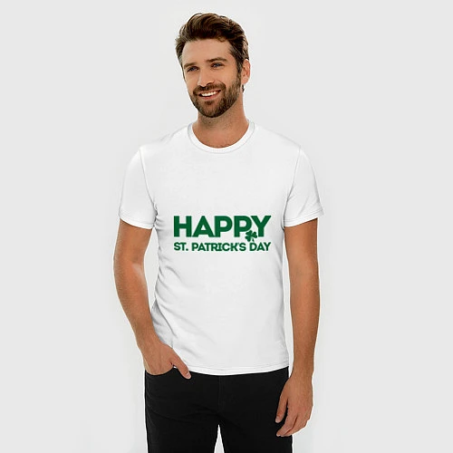 Мужская slim-футболка Happy st. Patriks day / Белый – фото 3