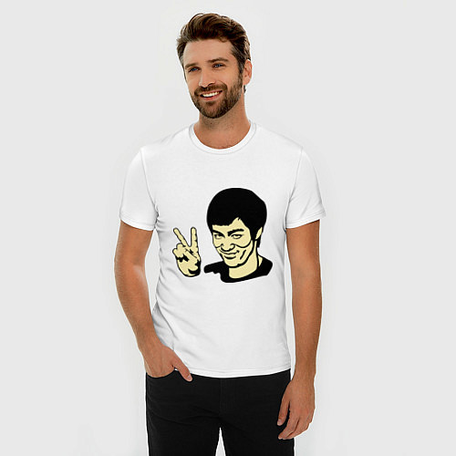 Мужская slim-футболка Позитивный Брюс Ли / Белый – фото 3