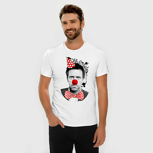 Мужская slim-футболка Хью Лори клоун / Белый – фото 3