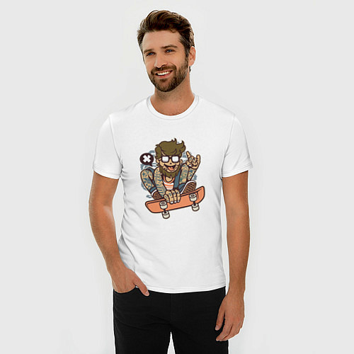 Мужская slim-футболка Уличный скейтер / Белый – фото 3