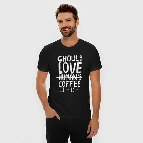 Мужская slim-футболка Ghouls Love Coffee / Черный – фото 3