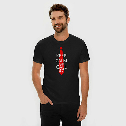 Мужская slim-футболка Keep Calm & Call 47 / Черный – фото 3