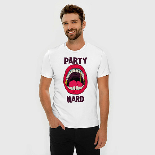 Мужская slim-футболка Party hard / Белый – фото 3