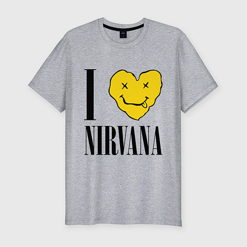Мужская slim-футболка I love Nirvana / Меланж – фото 1