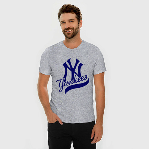 Мужская slim-футболка NY - Yankees / Меланж – фото 3