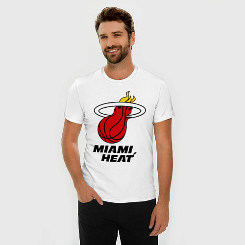 Мужская slim-футболка Miami Heat-logo / Белый – фото 3