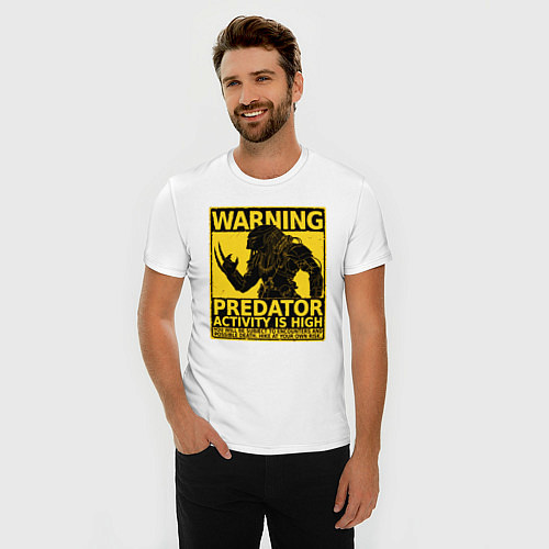 Мужская slim-футболка Warning: Predator / Белый – фото 3