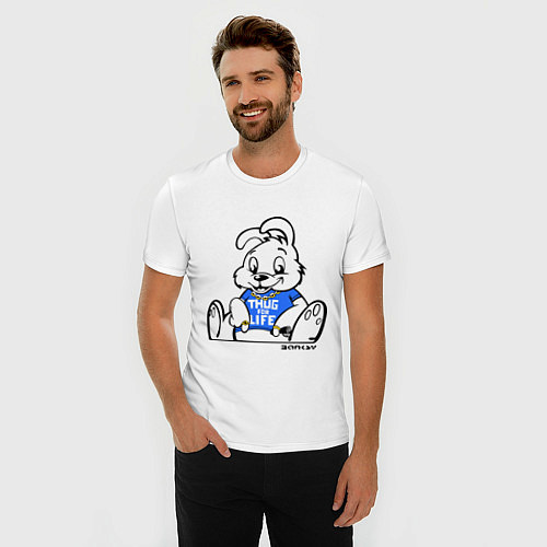 Мужская slim-футболка Кролик Бэнкси / Белый – фото 3