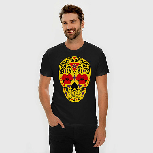 Мужская slim-футболка Flower Skull / Черный – фото 3