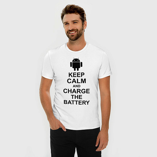 Мужская slim-футболка Keep Calm & Charge The Battery (Android) / Белый – фото 3
