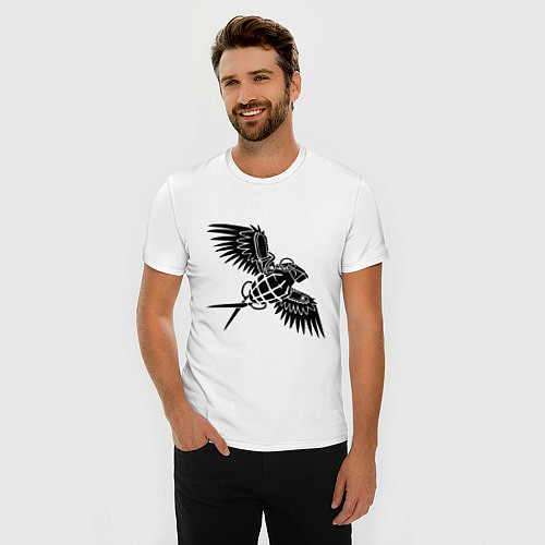 Мужская slim-футболка Граната с крыльями / Белый – фото 3