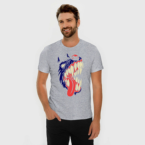 Мужская slim-футболка Разъяренный волк / Меланж – фото 3
