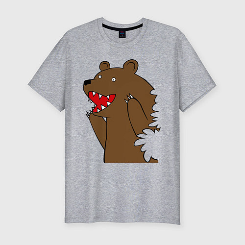 Мужская slim-футболка Медведь цензурный / Меланж – фото 1
