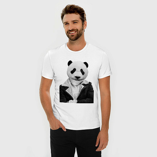 Мужская slim-футболка Панда в свитере / Белый – фото 3