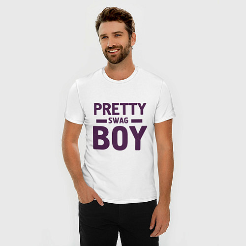 Мужская slim-футболка Pretty SWAG Boy / Белый – фото 3
