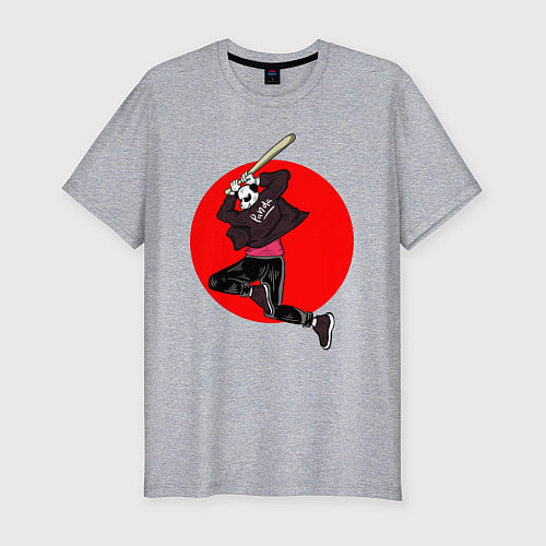 Мужская slim-футболка Панда с Битой / Меланж – фото 1