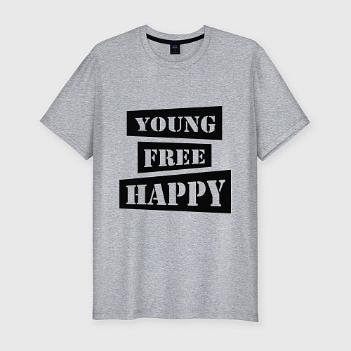 Мужская slim-футболка Young free happy / Меланж – фото 1