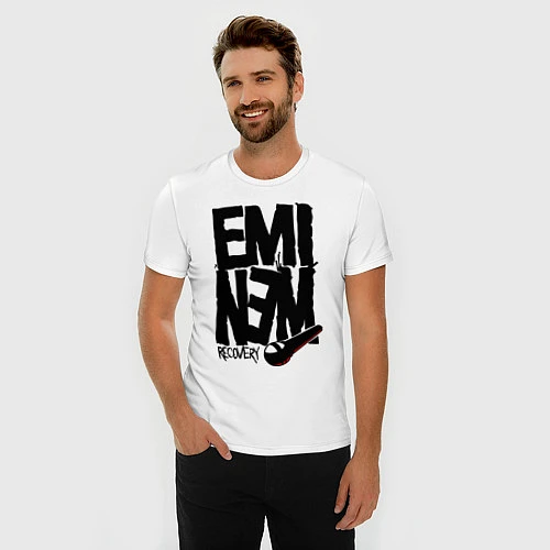 Мужская slim-футболка Eminem recovery / Белый – фото 3