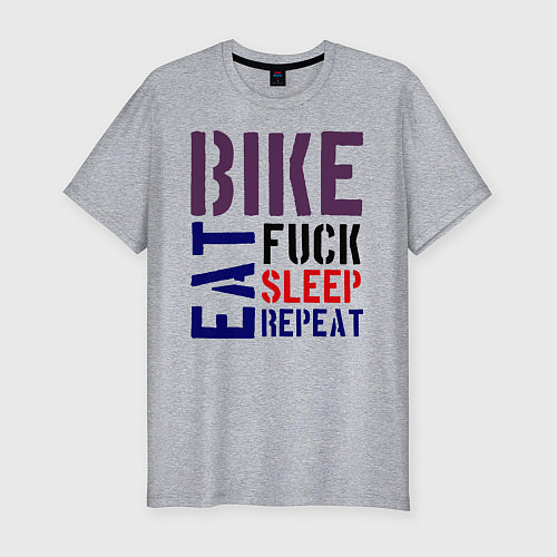 Мужская slim-футболка Bike eat sleep repeat / Меланж – фото 1