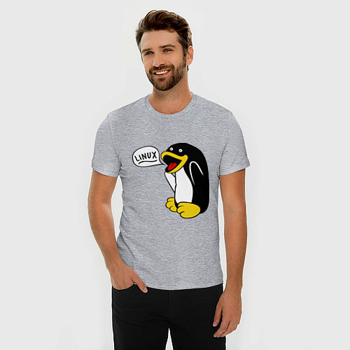 Мужская slim-футболка Пингвин: Linux / Меланж – фото 3