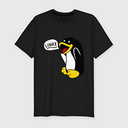 Футболка slim-fit Пингвин: Linux, цвет: черный