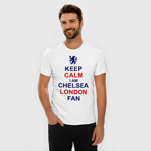 Мужская slim-футболка Keep Calm & Chelsea London fan / Белый – фото 3