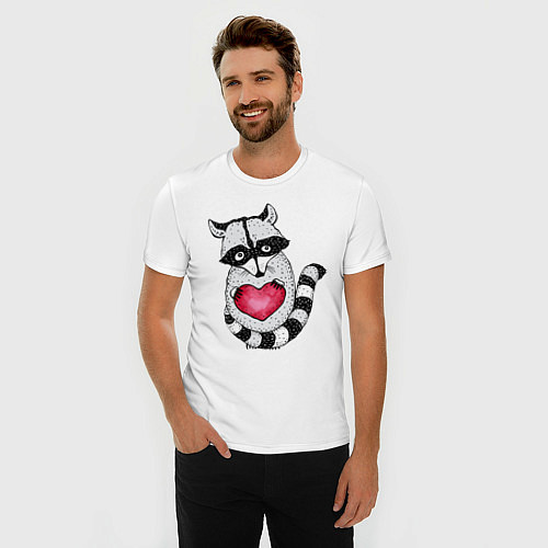 Мужская slim-футболка Енот с сердцем / Белый – фото 3