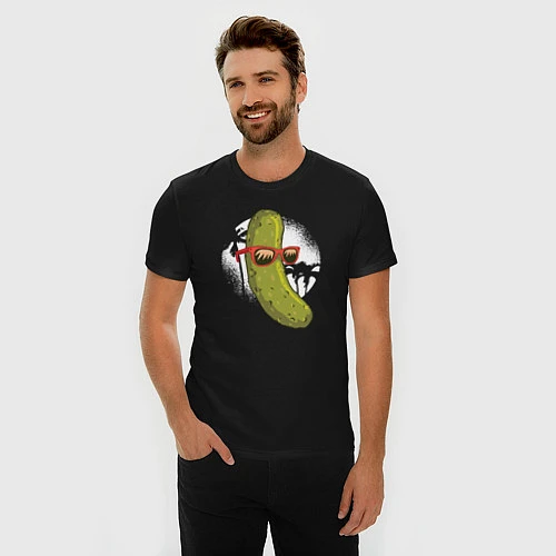 Мужская slim-футболка Огурец на пляже / Черный – фото 3