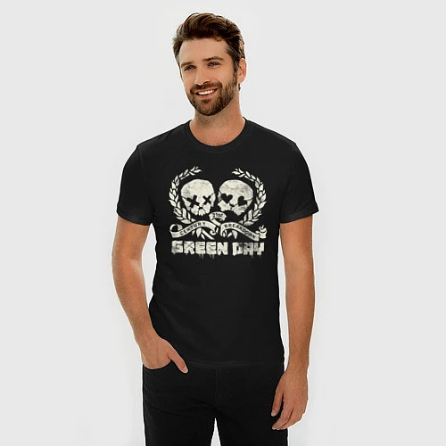 Мужская slim-футболка Green Day: Skulls Love / Черный – фото 3