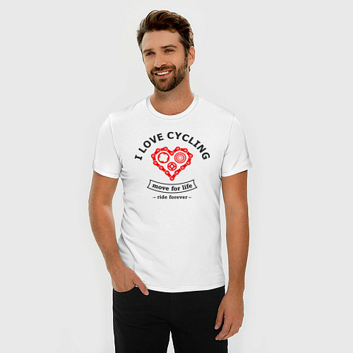 Мужская slim-футболка I Love Cycling / Белый – фото 3