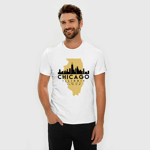 Мужская slim-футболка Чикаго - США / Белый – фото 3