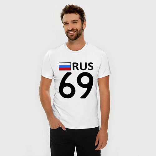 Мужская slim-футболка RUS 69 / Белый – фото 3