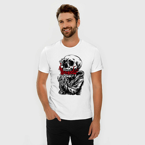 Мужская slim-футболка Череп, пламя, дым / Белый – фото 3