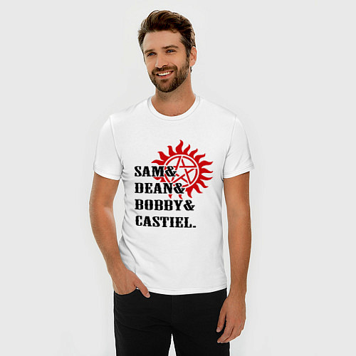 Мужская slim-футболка Sam Dean Bobby Castiel / Белый – фото 3