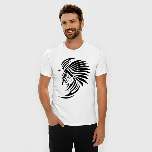 Мужская slim-футболка Индеец / Белый – фото 3
