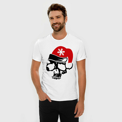 Мужская slim-футболка Череп в шапочке / Белый – фото 3