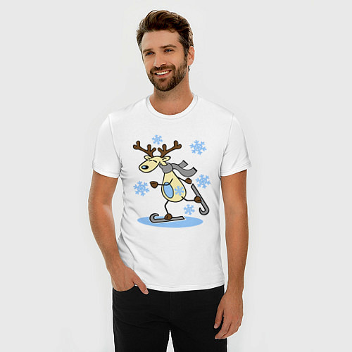 Мужская slim-футболка Олень на лыжах / Белый – фото 3