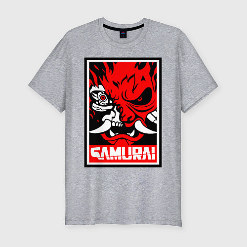 Мужская slim-футболка Cyberpunk 2077: Samurai Poster / Меланж – фото 1