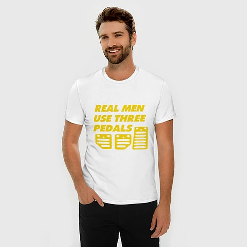 Мужская slim-футболка Настоящие мужики используют три педали / Белый – фото 3