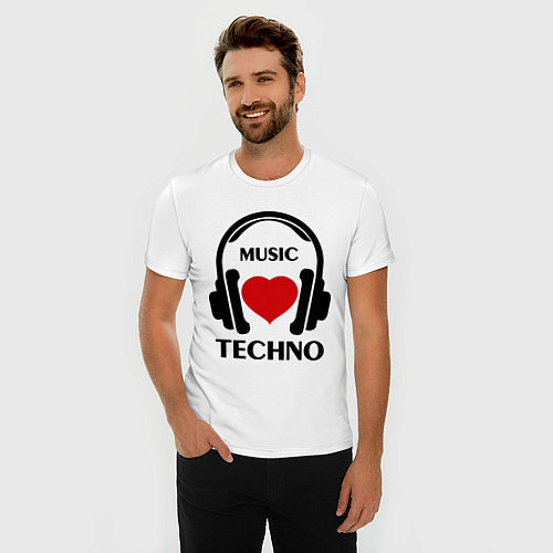 Мужская slim-футболка Techno Music is Love / Белый – фото 3