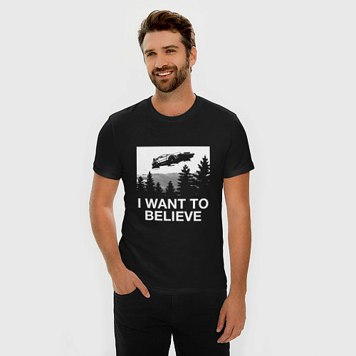 Мужская slim-футболка I WANT TO BELIEVE / Черный – фото 3