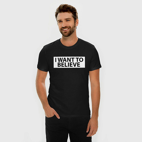 Мужская slim-футболка I WANT TO BELIEVE НА СПИНЕ / Черный – фото 3